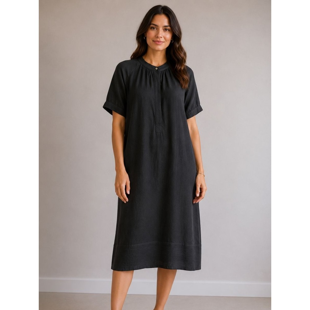 Lauren Ralph Lauren Linen Blend Midi Dress Black Size 10 Button Front